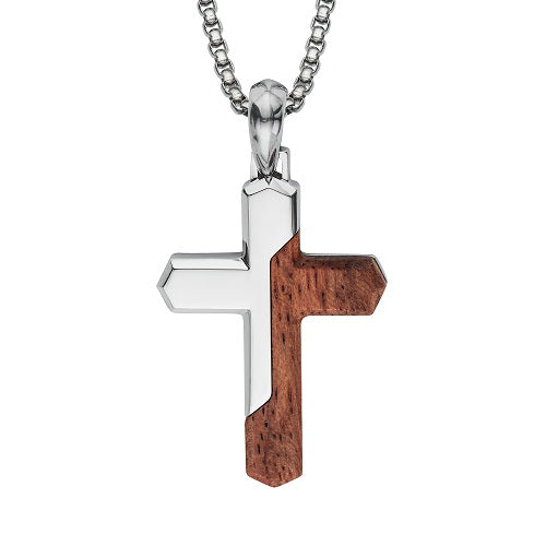 Steel Cross Wood Pendant