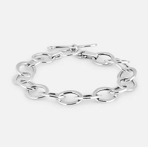 Silver Oval Textured Link Bracelet
