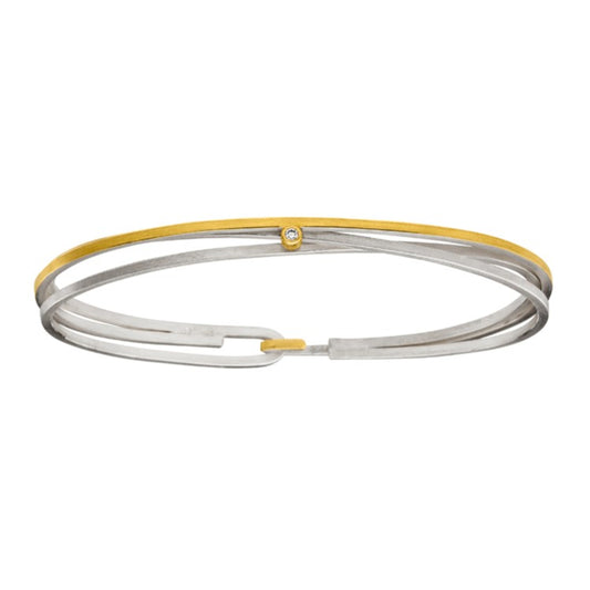 Silver and Gold Diamond Crossover Bangle