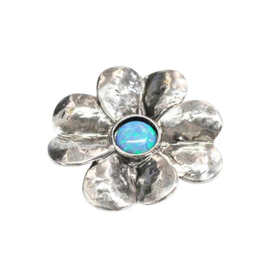 Opalite and Silver Flower Brooch