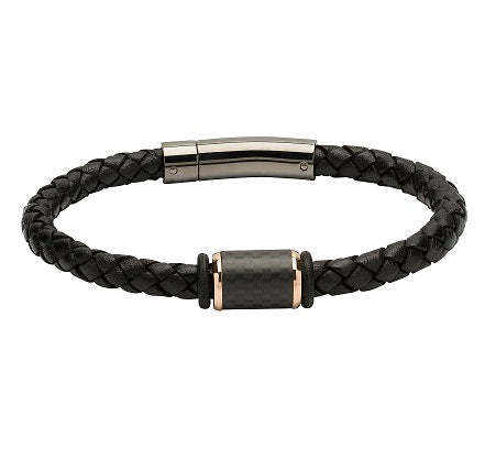 Black Leather Bracelet with Carbon Fibre Elements