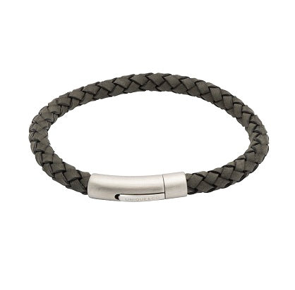 Antique Black Leather Bracelet with Steel Clasp