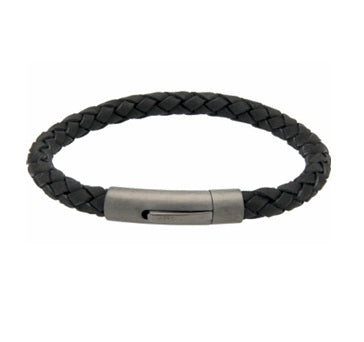 Black Leather Bracelet with Gunmetal Steel Clasp
