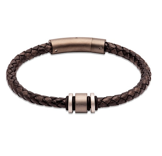 Antique Black Leather Bracelet with Steel Elements