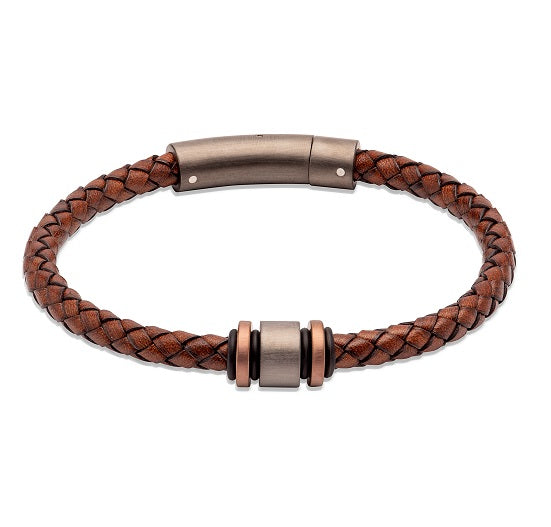 Antique Brown Leather Bracelet with Steel Elements