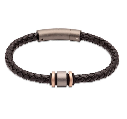Black Leather Bracelet with Steel Elements