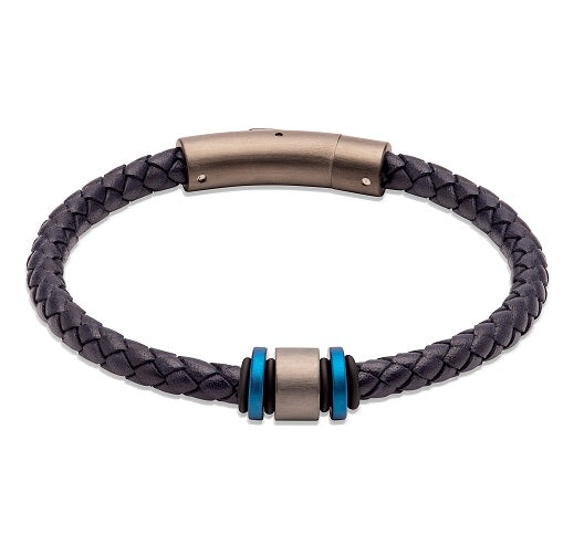 Navy Leather Bracelet with Steel Elements