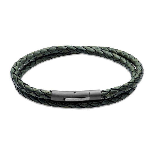 Dark Green Leather Wrap Around Bracelet