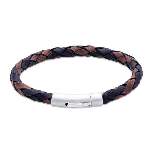 Black/Brown Leather Bracelet with Steel Clasp
