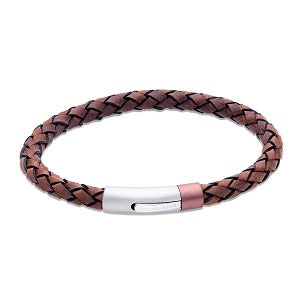 Brown Leather Bracelet with Steel Clasp