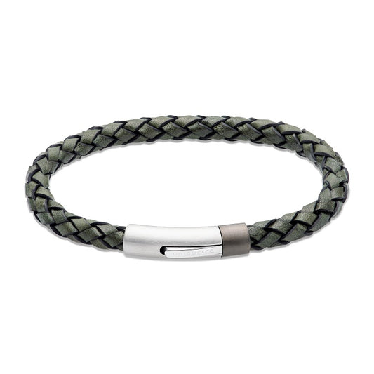 Black Leather Bracelet with Steel Clasp