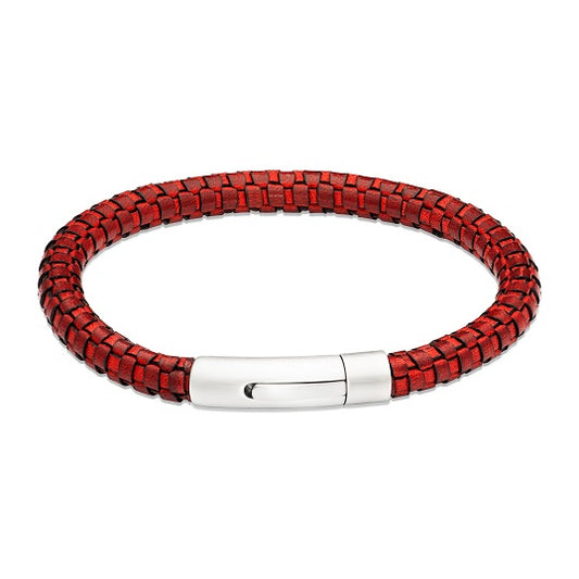 Antique Red Leather Bracelet with Steel Clasp