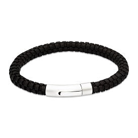 Black Leather Bracelet with Steel Clasp