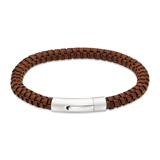 Dark Brown Leather Bracelet with Steel Clasp