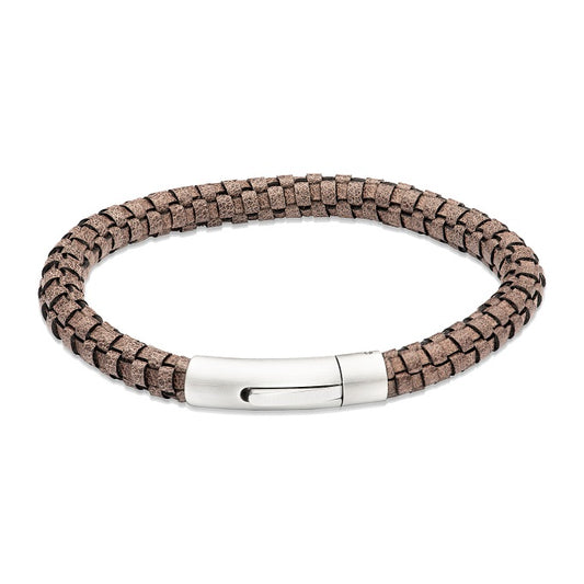 Mocha Leather Bracelet with Steel Clasp