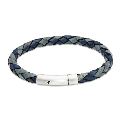 Navy/Antique Blue Leather bracelet with Steel Clasp