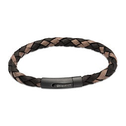 Black/Moro Leather Bracelet with Steel Clasp