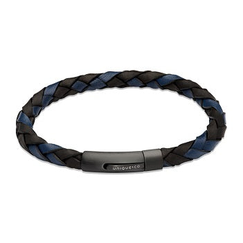 Black/Navy Leather Bracelet with Steel Clasp