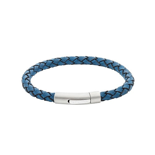 Blue Suede Leather Bracelet with Steel Clasp