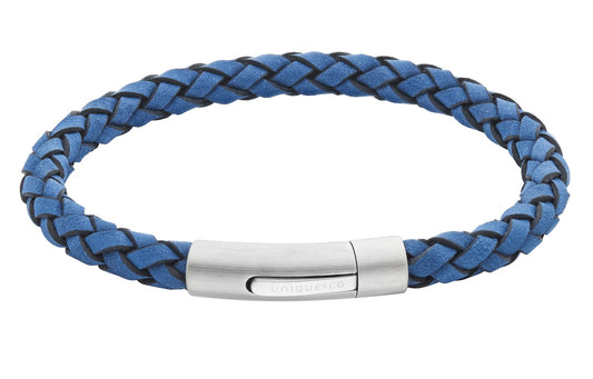 Blue Leather Bracelet with Steel Clasp