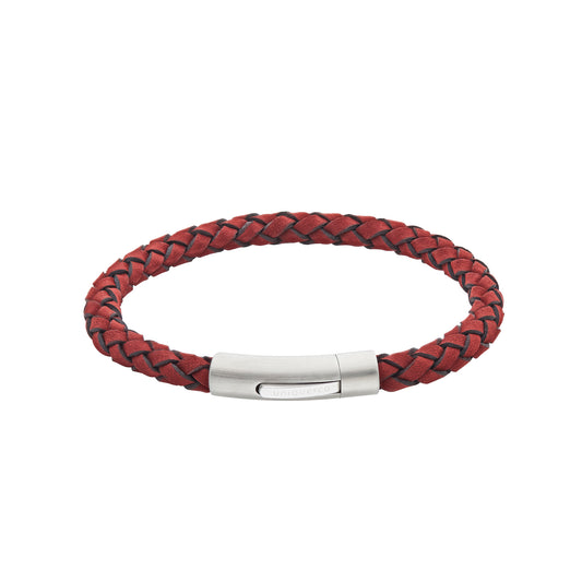 Burgundy Leather Bracelet with Steel Clasp