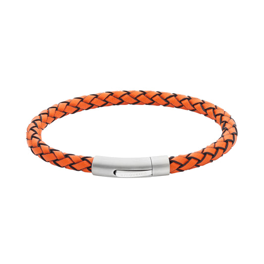 Orange Leather Bracelet with Steel Clasp