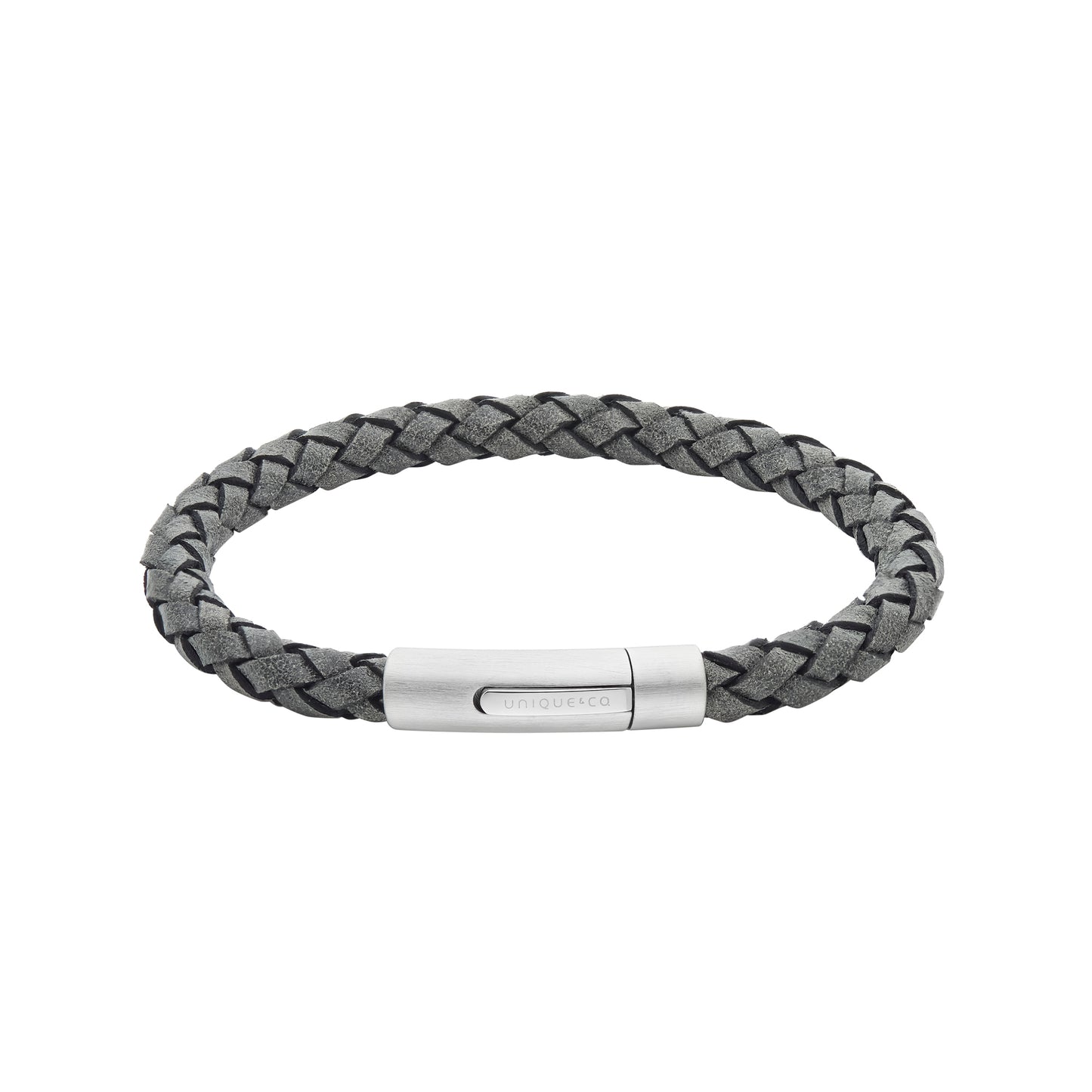 Grey Leather Bracelet with Steel Clasp