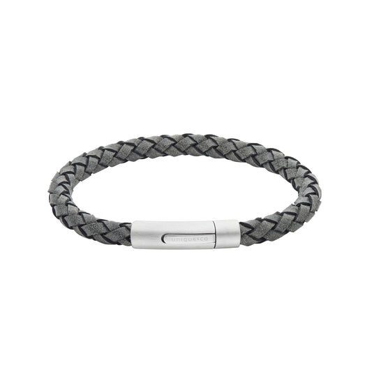 Grey Leather Bracelet with Steel Clasp