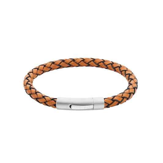 Tan Leather Bracelet with Steel Clasp