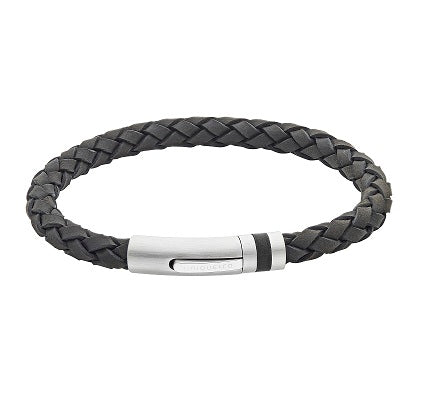 Black Leather Bracelet with Steel Clasp