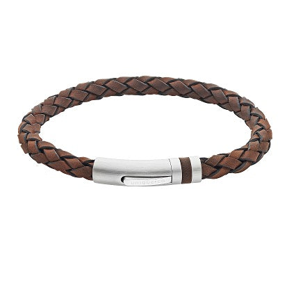 Brown Leather Bracelet with Steel Clasp