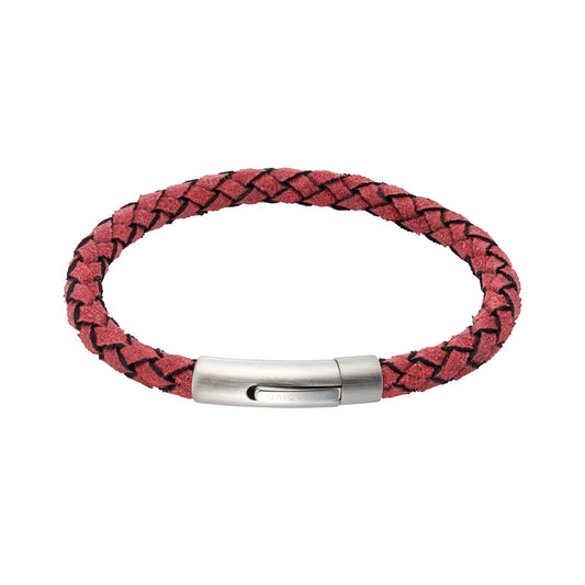 Red Leather Bracelet with Steel Clasp