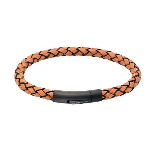 Tan Leather Bracelet with Black Steel Clasp