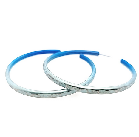 Titanium Ripple Hoop Earrings - Blue