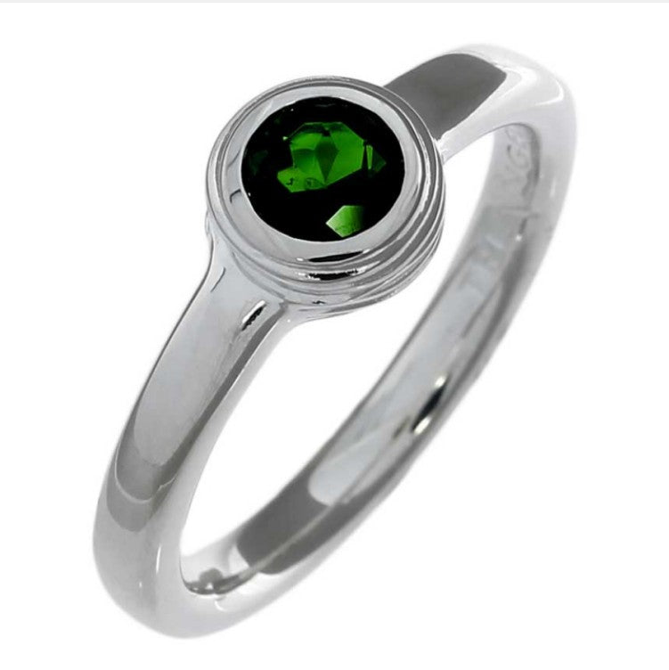 Crease Silver Ring, Green Tourmaline