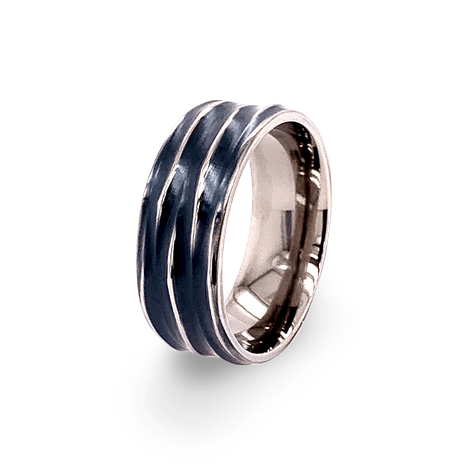 Titanium Carved Ripple Ring - Black 6mm