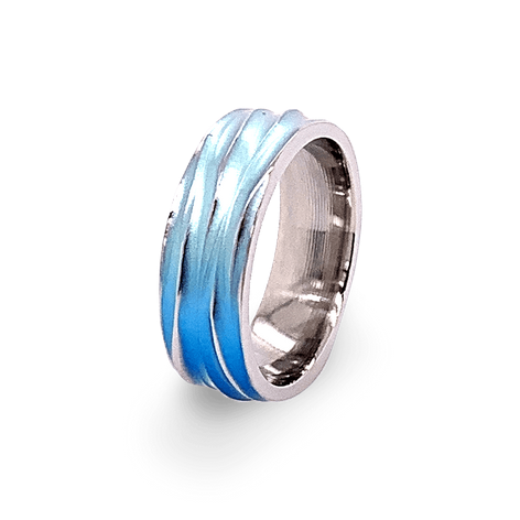 Titanium Carved Ripple Ring - Kingfisher 6mm