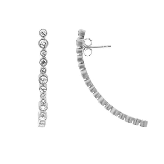 Silver CZ Bar Drop Earrings
