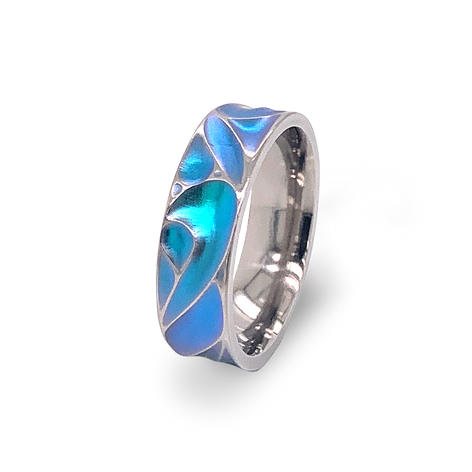 Titanium Carved Waves Ring - Blue 6mm