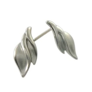 Double Leaf Stud Earrings, Silver