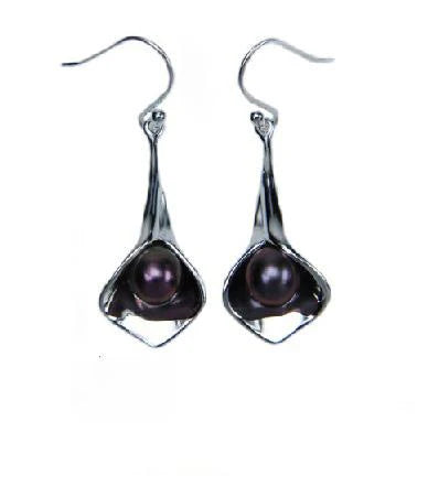 Peacock Pearl Lily Drop Earrings, Silver