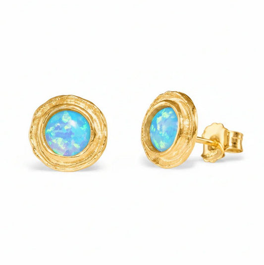 Opalite and Silver Stud Earrings, Gold finish