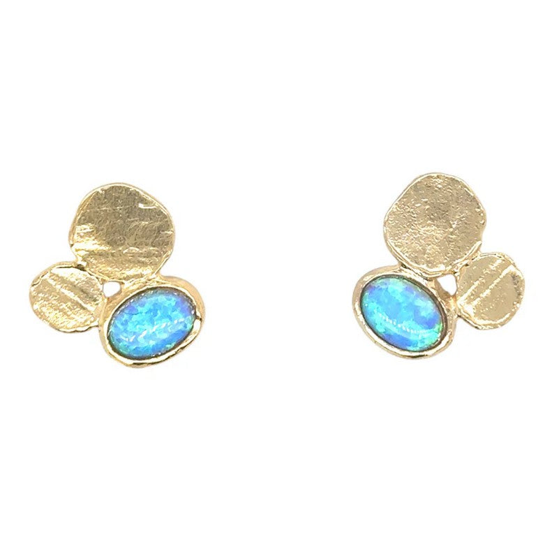 Opalite and Silver Asymetrical Stud Earrings, Gold finish