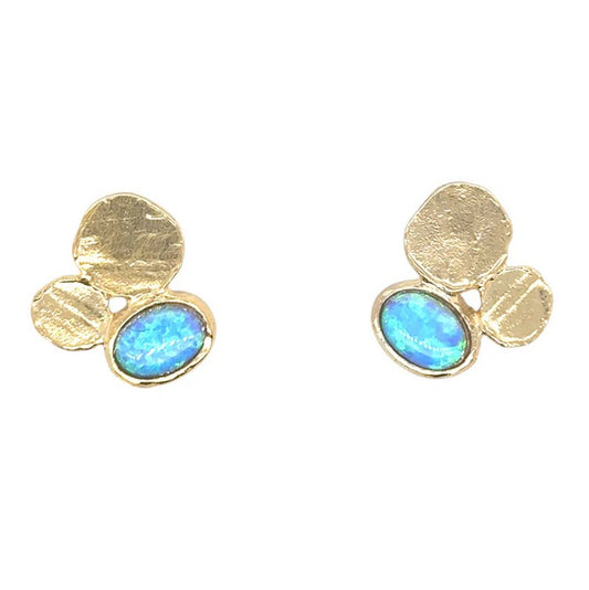Opalite and Silver Asymetrical Stud Earrings, Gold finish