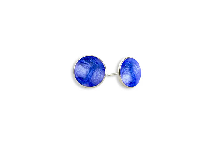 Navy Blue Enamel Studs, Silver
