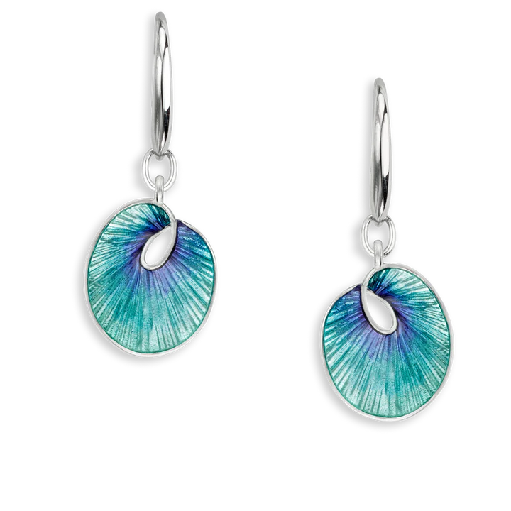 Turquoise Round Twist Drop Earrings, Silver