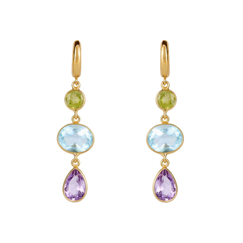 Gemstone Drop Earrings, Gold Finish