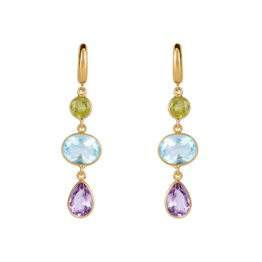 Gemstone Drop Earrings, Gold Finish