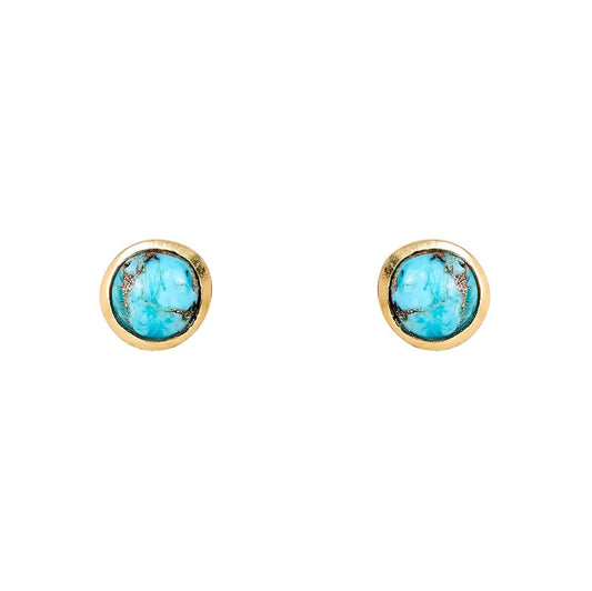Turquoise Stud Earrings, Gold Finish
