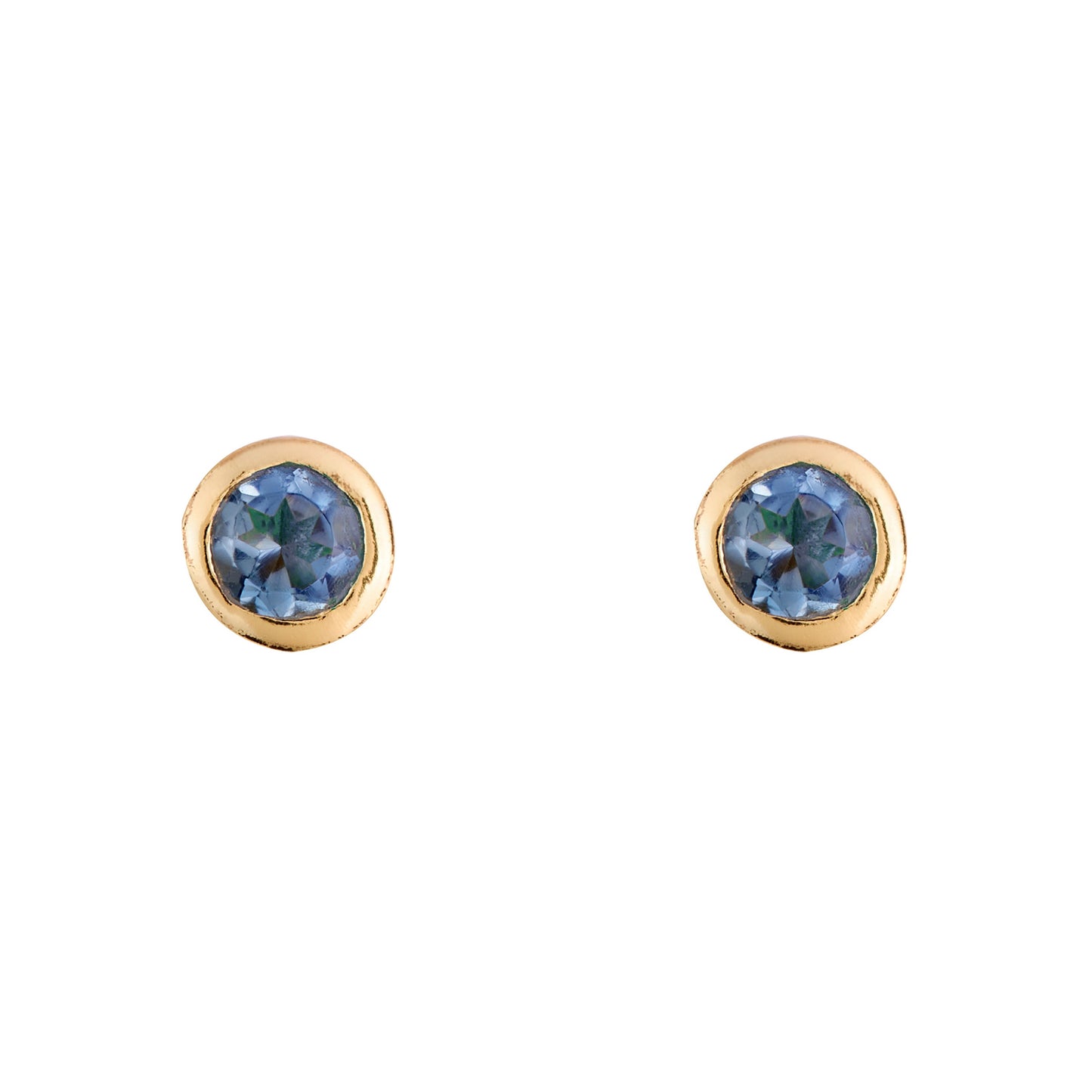 Iolite Stud Earrings, Gold Finish